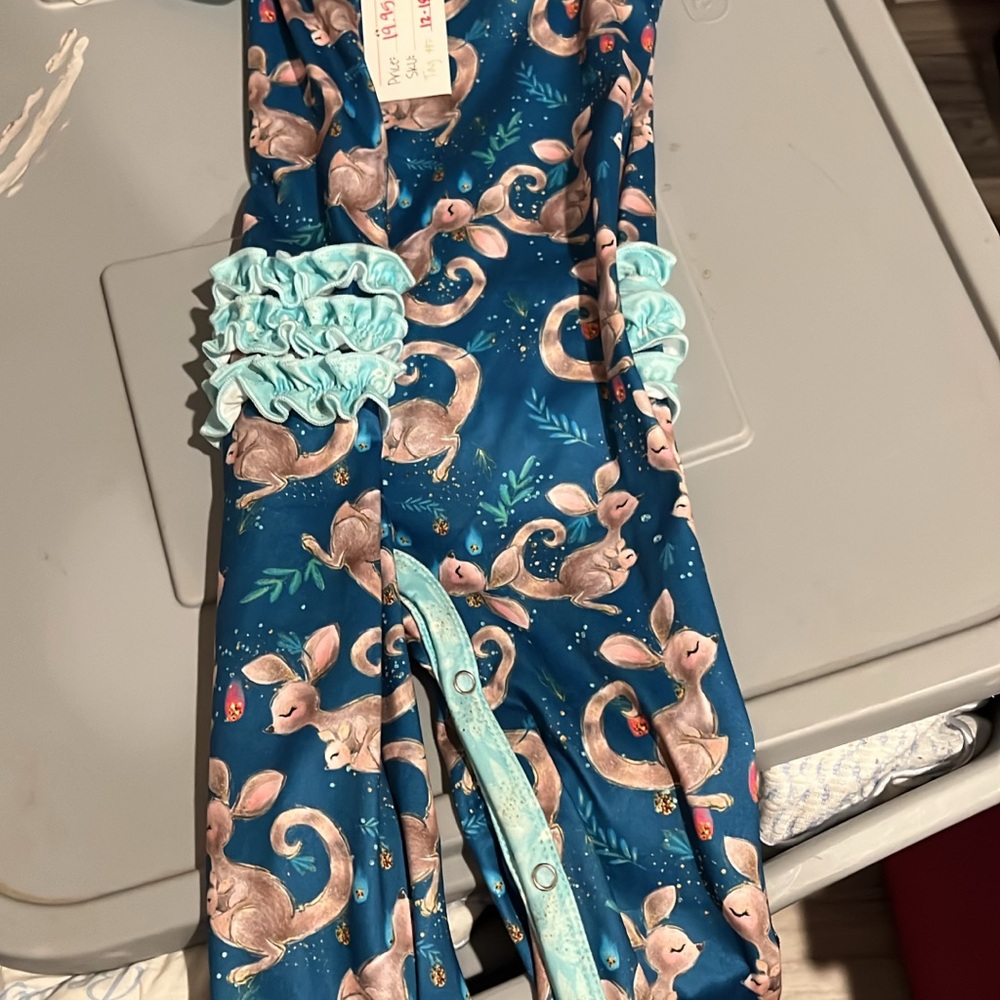 Kangaroo Print Baby Romper - Blue